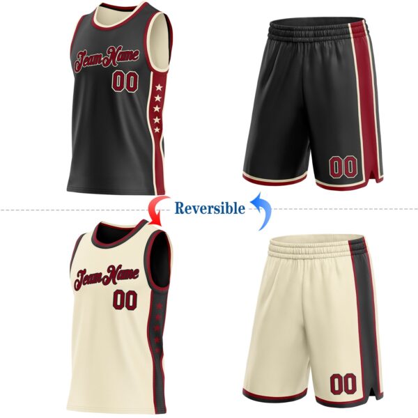 Custom Reversible Black Crimson-Cream Double Side Star Sublimation Basketball Suit Jersey