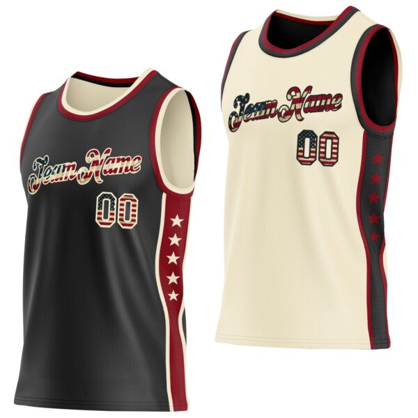 Custom Reversible Black Vintage USA Flag-Cream Double Side Star Sublimation Basketball Suit Jersey
