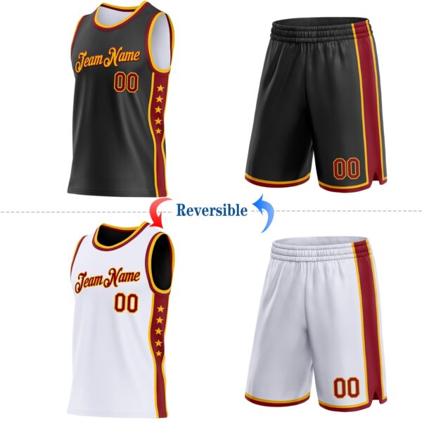 Custom Reversible Black Crimson-Gold Double Side Star Sublimation Basketball Suit Jersey