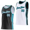 Custom Reversible Black White-Teal Double Side Star Sublimation Basketball Suit Jersey