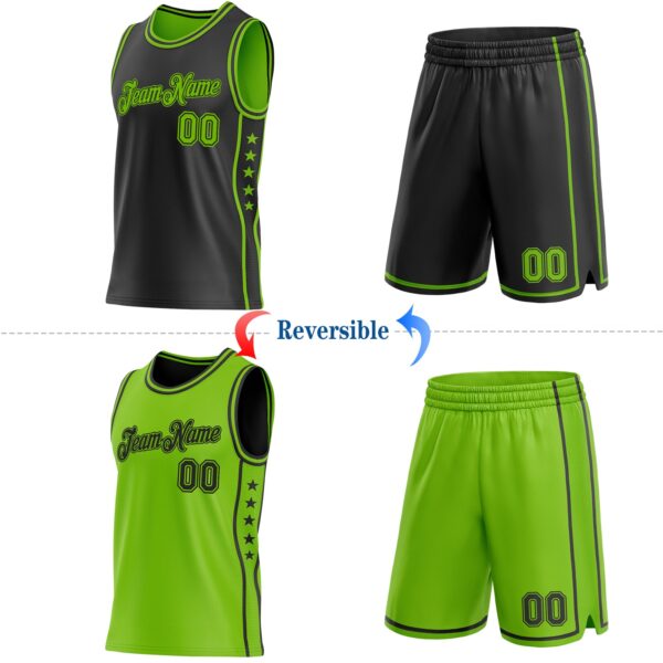 Custom Reversible Black Neon Green Double Side Star Sublimation Basketball Suit Jersey