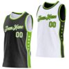 Custom Reversible Black White-Neon Green Double Side Star Sublimation Basketball Suit Jersey