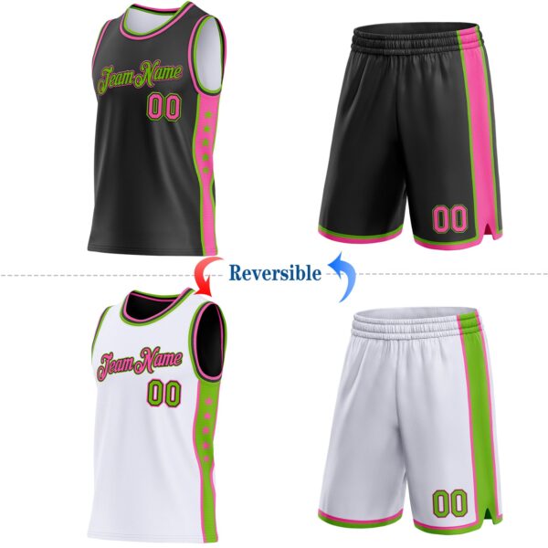 Custom Reversible Black Pink-Neon Green Double Side Star Sublimation Basketball Suit Jersey
