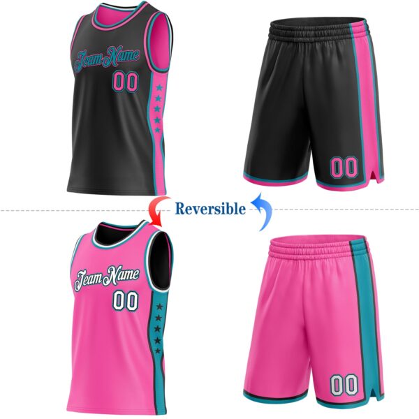 Custom Reversible Black Pink-Teal Double Side Star Sublimation Basketball Suit Jersey