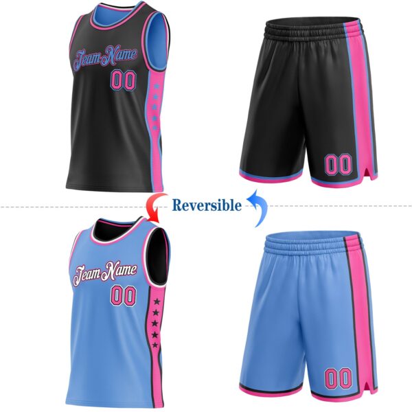 Custom Reversible Black Pink-Lakes Blue Double Side Star Sublimation Basketball Suit Jersey
