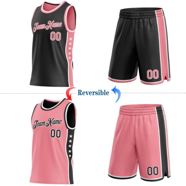 Custom Reversible Black Medium Pink-White Double Side Star Sublimation Basketball Suit Jersey