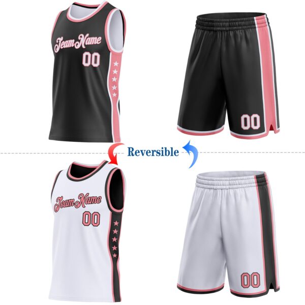 Custom Reversible Black White-Medium Pink Double Side Star Sublimation Basketball Suit Jersey