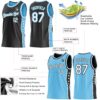 Custom Reversible Black White-Sky Blue Double Side Star Sublimation Basketball Suit Jersey
