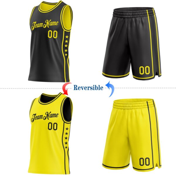 Custom Reversible Black Light Yellow Double Side Star Sublimation Basketball Suit Jersey