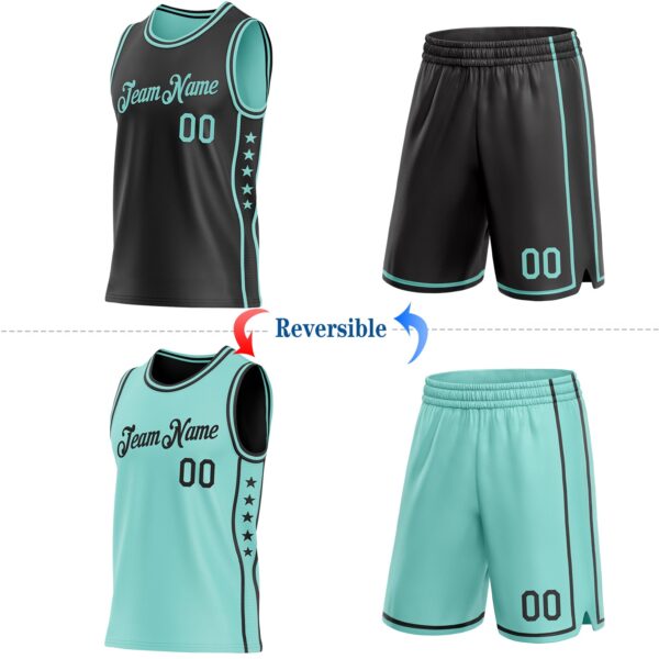 Custom Reversible Black Ice Blue Double Side Star Sublimation Basketball Suit Jersey