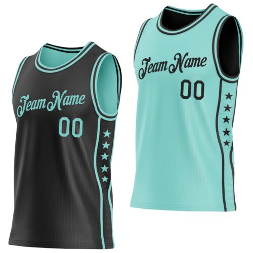 Custom Reversible Black Ice Blue Double Side Star Sublimation Basketball Suit Jersey