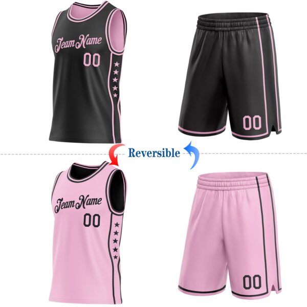 Custom Reversible Black Light Pink Double Side Star Sublimation Basketball Suit Jersey