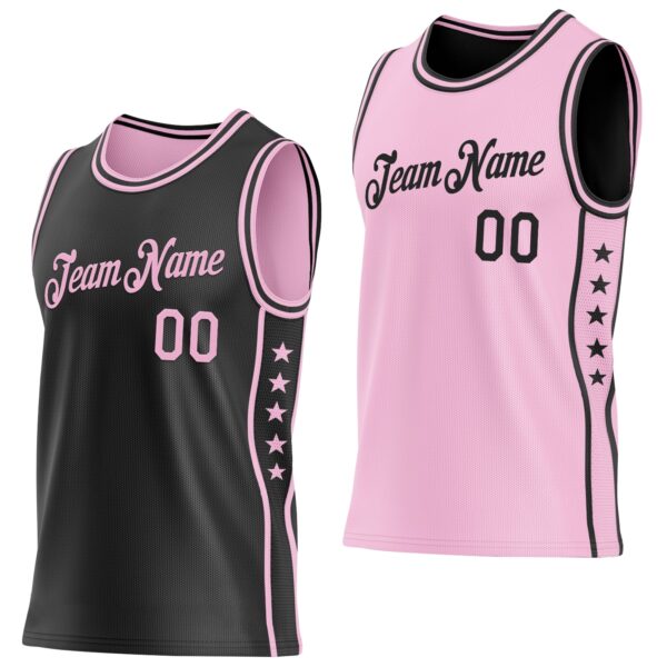 Custom Reversible Black Light Pink Double Side Star Sublimation Basketball Suit Jersey