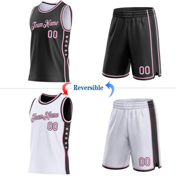 Custom Reversible Black Light Pink Double Side Star Sublimation Basketball Suit Jersey