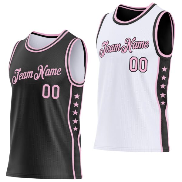 Custom Reversible Black Light Pink Double Side Star Sublimation Basketball Suit Jersey