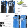 Custom Reversible Black White-Powder Blue Double Side Star Sublimation Basketball Suit Jersey