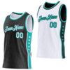 Custom Reversible Black White-Aqua Double Side Star Sublimation Basketball Suit Jersey