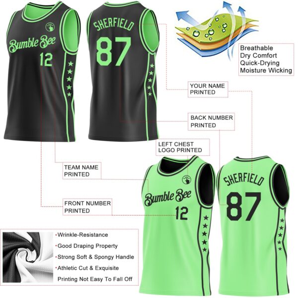 Custom Reversible Black Pea Green Double Side Star Sublimation Basketball Suit Jersey