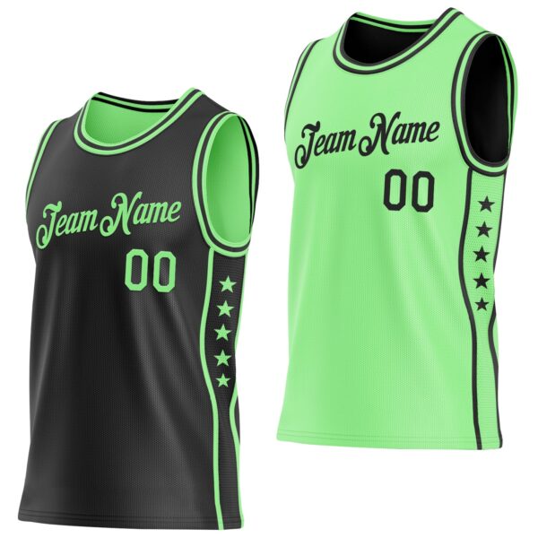 Custom Reversible Black Pea Green Double Side Star Sublimation Basketball Suit Jersey