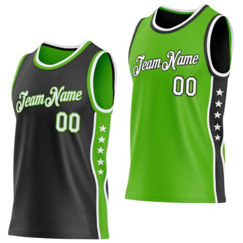 ReversibleD0297 Custom Reversible Black White-Aurora Green Double Side Star Sublimation Basketball Suit Jersey