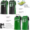 Custom Reversible Black White-Grass Green Double Side Star Sublimation Basketball Suit Jersey