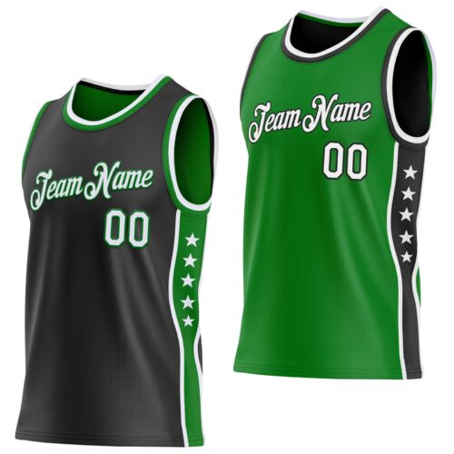ReversibleD0298 Custom Reversible Black White-Grass Green Double Side Star Sublimation Basketball Suit Jersey