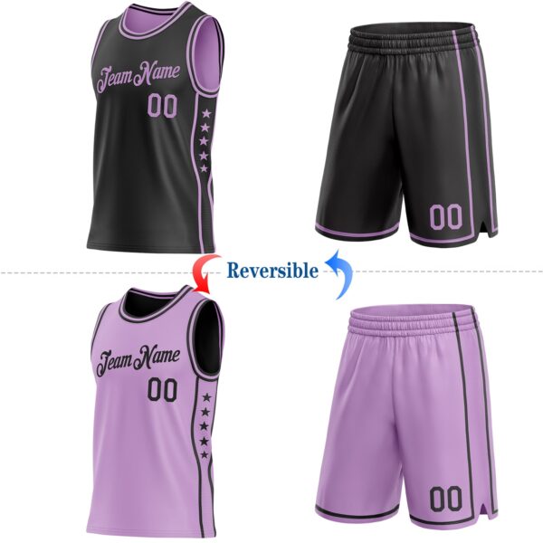 Custom Reversible Black Light Purple Double Side Star Sublimation Basketball Suit Jersey