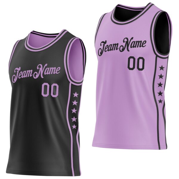Custom Reversible Black Light Purple Double Side Star Sublimation Basketball Suit Jersey
