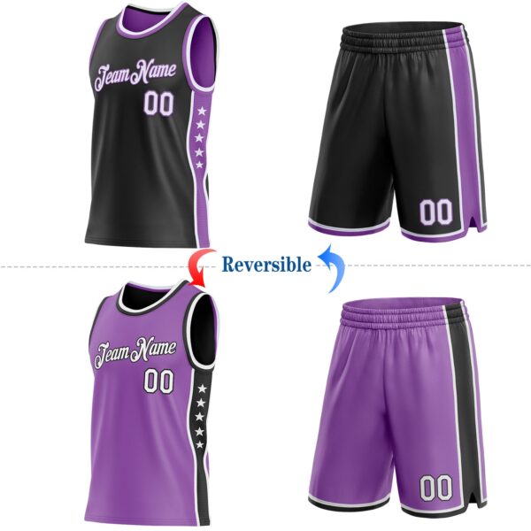Custom Reversible Black White-Medium Purple Double Side Star Sublimation Basketball Suit Jersey