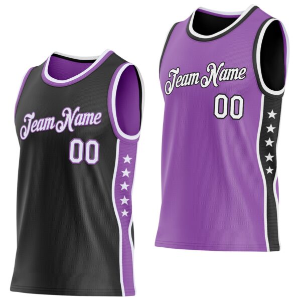 Custom Reversible Black White-Medium Purple Double Side Star Sublimation Basketball Suit Jersey