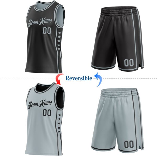 Custom Reversible Black Silver Double Side Star Sublimation Basketball Suit Jersey