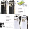 Custom Reversible Black Vegas Gold-White Double Side Star Sublimation Basketball Suit Jersey