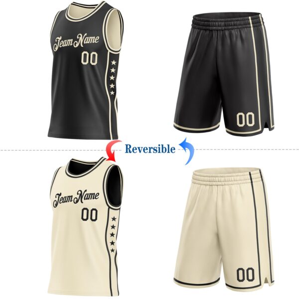 Custom Reversible Black Cream Double Side Star Sublimation Basketball Suit Jersey