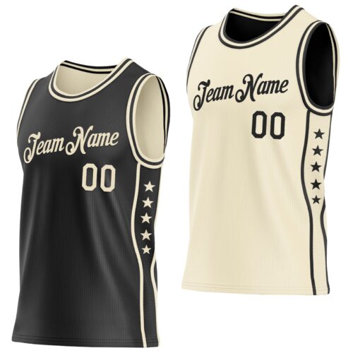 Custom Reversible Black Cream Double Side Star Sublimation Basketball Suit Jersey