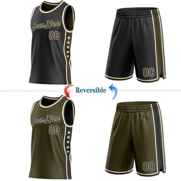 Custom Reversible Black Olive-Cream Double Side Star Sublimation Basketball Suit Jersey