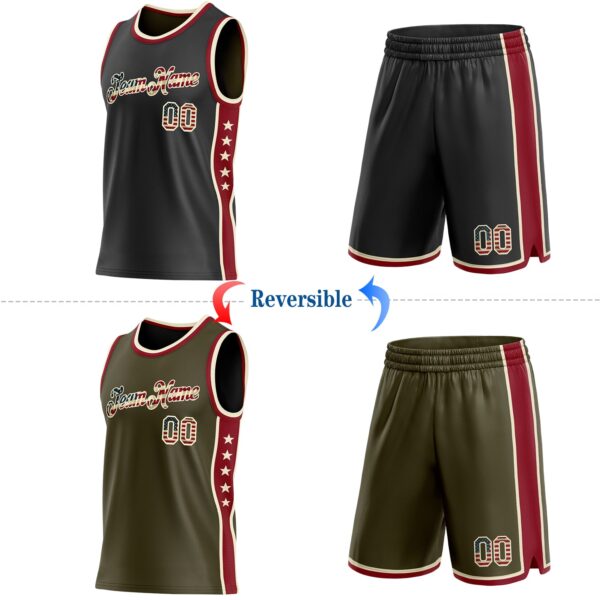 Custom Reversible Black Vintage USA Flag-Cream Double Side Star Sublimation Basketball Suit Jersey