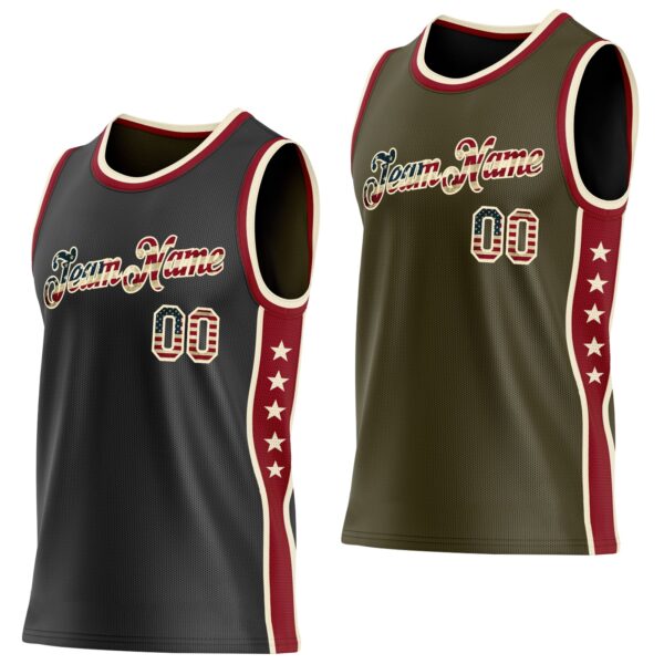 Custom Reversible Black Vintage USA Flag-Cream Double Side Star Sublimation Basketball Suit Jersey