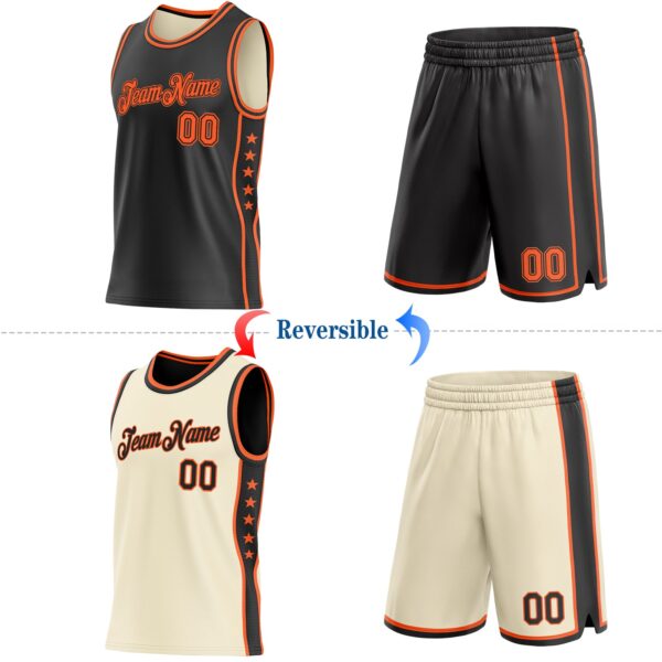 Custom Reversible Black Orange Double Side Star Sublimation Basketball Suit Jersey