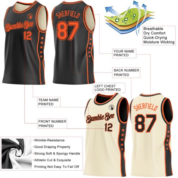 Custom Reversible Black Orange Double Side Star Sublimation Basketball Suit Jersey
