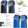 Custom Reversible Black White-Blue Double Side Star Sublimation Basketball Suit Jersey