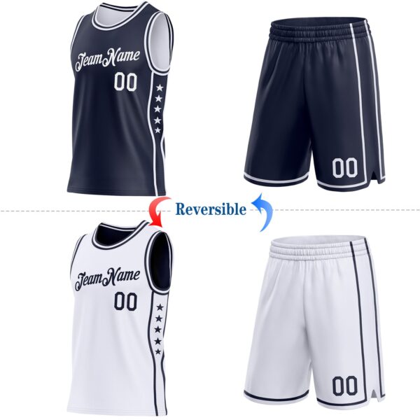 Custom Reversible Navy White Double Side Star Sublimation Basketball Suit Jersey
