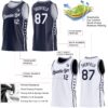 Custom Reversible Navy White Double Side Star Sublimation Basketball Suit Jersey