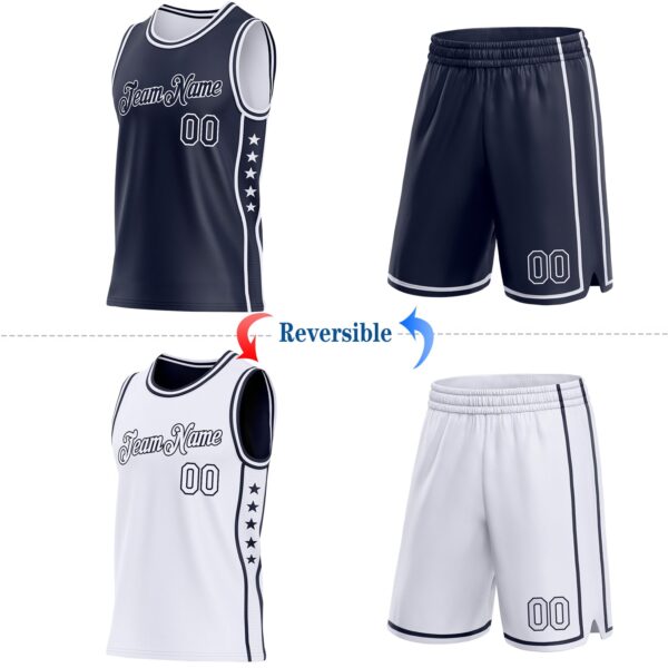 Custom Reversible Navy White Double Side Star Sublimation Basketball Suit Jersey