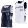 Custom Reversible Navy White Double Side Star Sublimation Basketball Suit Jersey