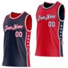 Custom Reversible Navy White-Red Double Side Star Sublimation Basketball Suit Jersey