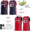 Custom Reversible Navy White-Red Double Side Star Sublimation Basketball Suit Jersey