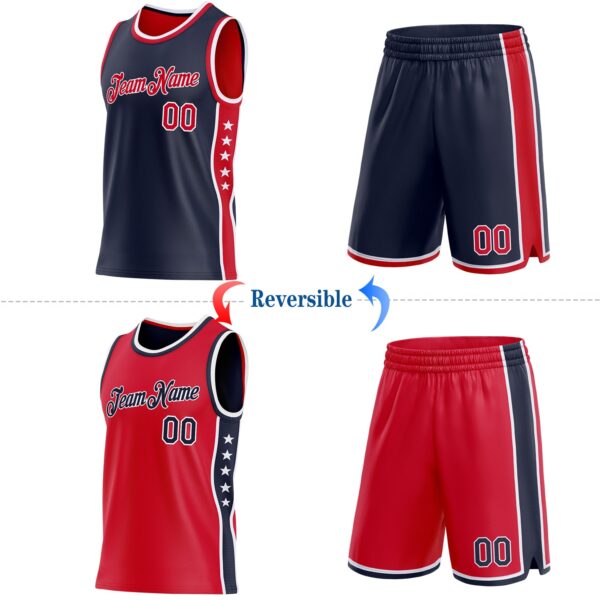 Custom Reversible Navy Red-White Double Side Star Sublimation Basketball Suit Jersey