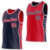 Custom Reversible Navy Red-White Double Side Star Sublimation Basketball Suit Jersey