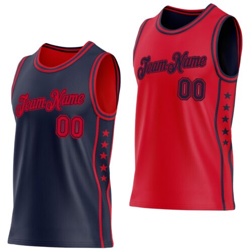 Custom Reversible Navy Red Double Side Star Sublimation Basketball Suit Jersey