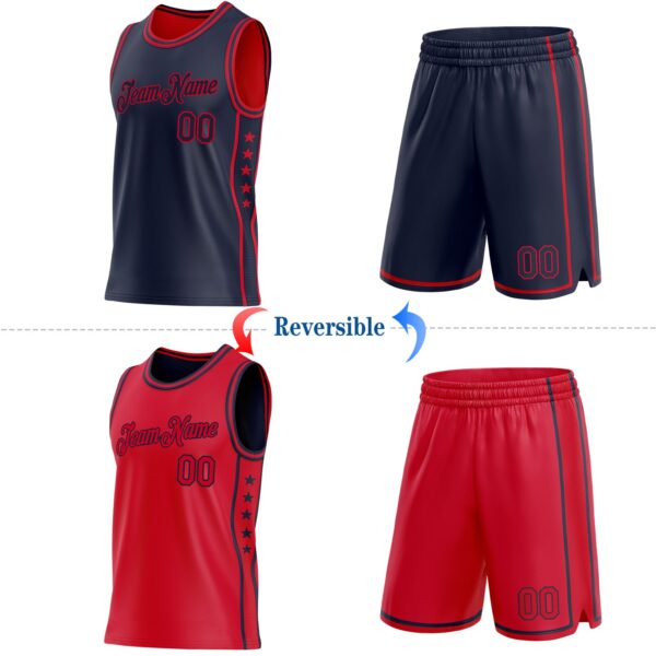 Custom Reversible Navy Red Double Side Star Sublimation Basketball Suit Jersey